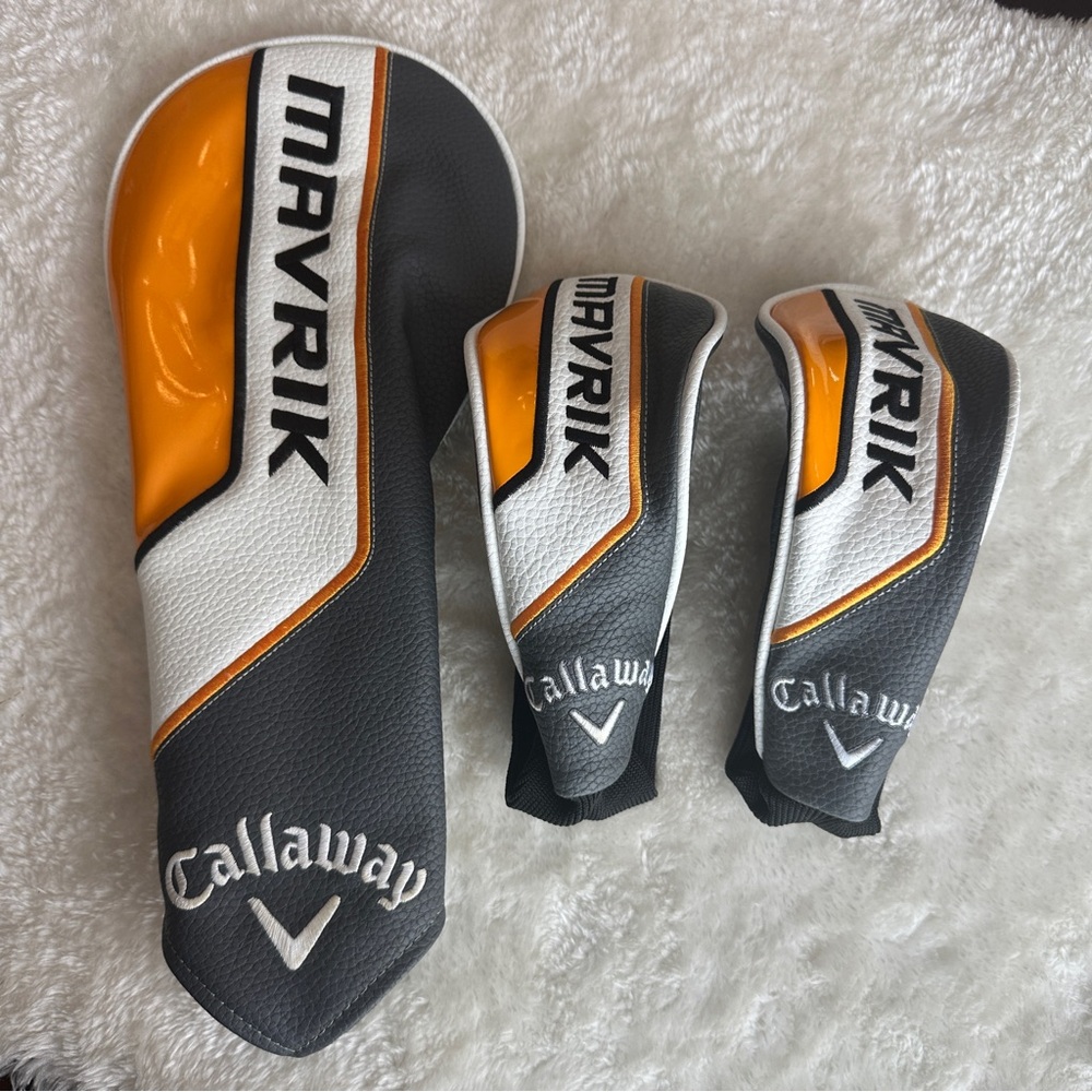 Callaway Mavrik Driver & 2 Hybrids Headcovers - Black, White & Orange. Set 3 pc